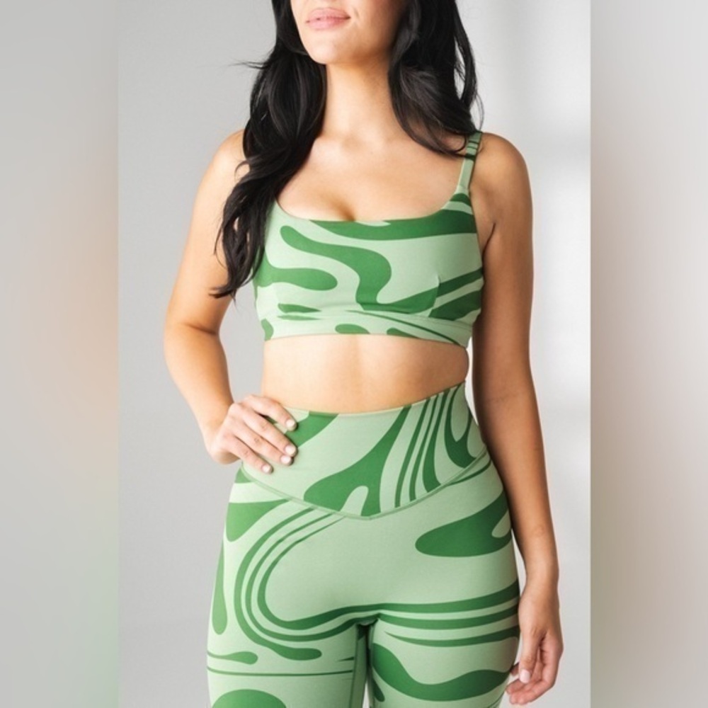 VITALITY Ascend Scoop Bra Green Botanical Print Sports Bra Women’s Size XXS 2XS